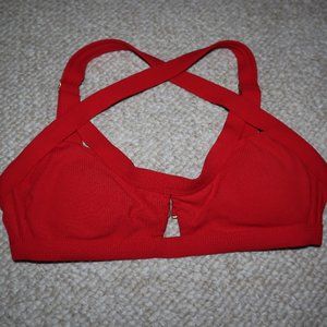 Red Criss-Cross Straps Cutout Bikini Top with Gold